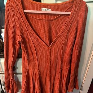We The Free Orange Ribbed Peplum Tunic